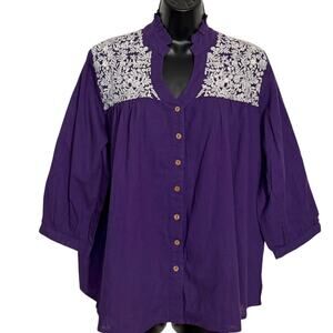 NWT Layerz Clothing Purple Top Blouse Size L Boho Festival Peasant Western Chic